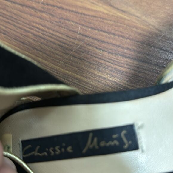 Christie Morris Black Suede & Gold Reptile Stiletto Ankle Strap Shoes. Size 38. - Picture 7 of 11